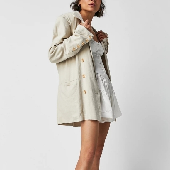Free People Olivia Double Breasted Linen Blend Pebble/Sand Blazer New XS - Picture 4 of 17